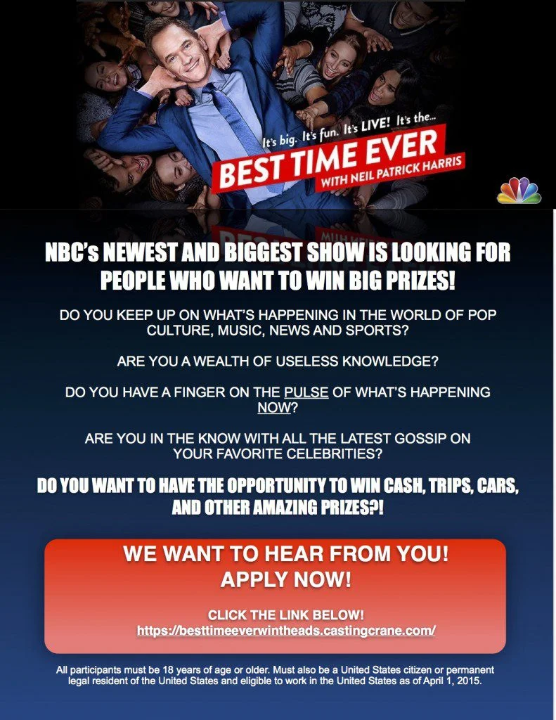 NBC Best Time Ever Casting Notice