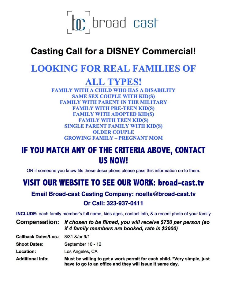 Disney kids casting flyer