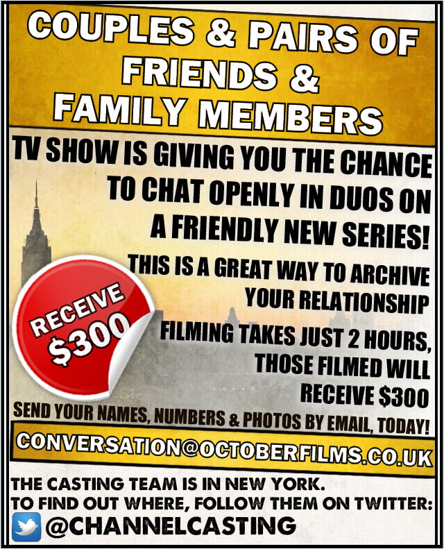 NYC reality show casting pairs for paid gig