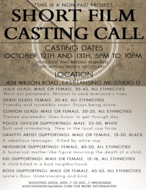 Auditions in Lansing MI for Short Film Project