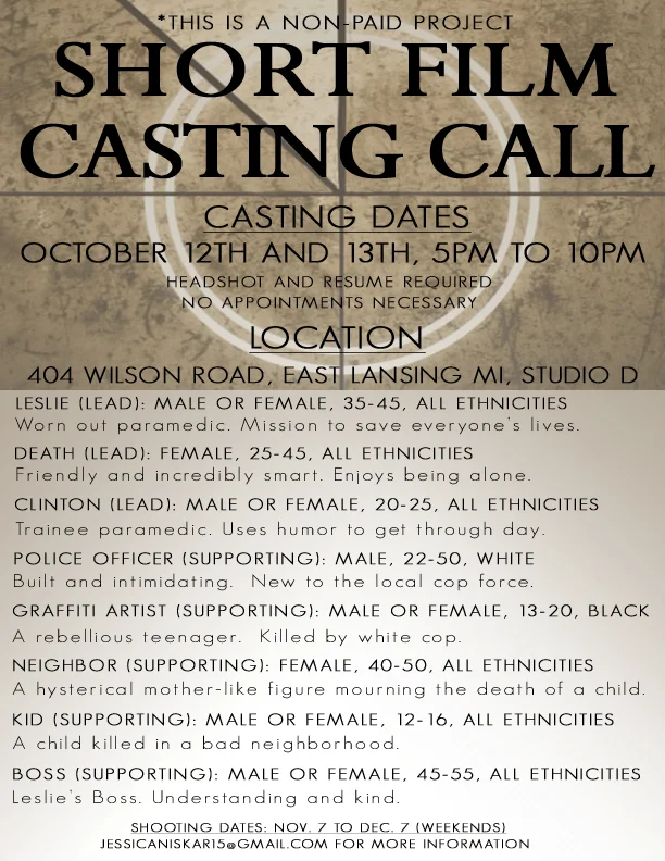 Read more about the article Auditions in Lansing MI for Short Film Project