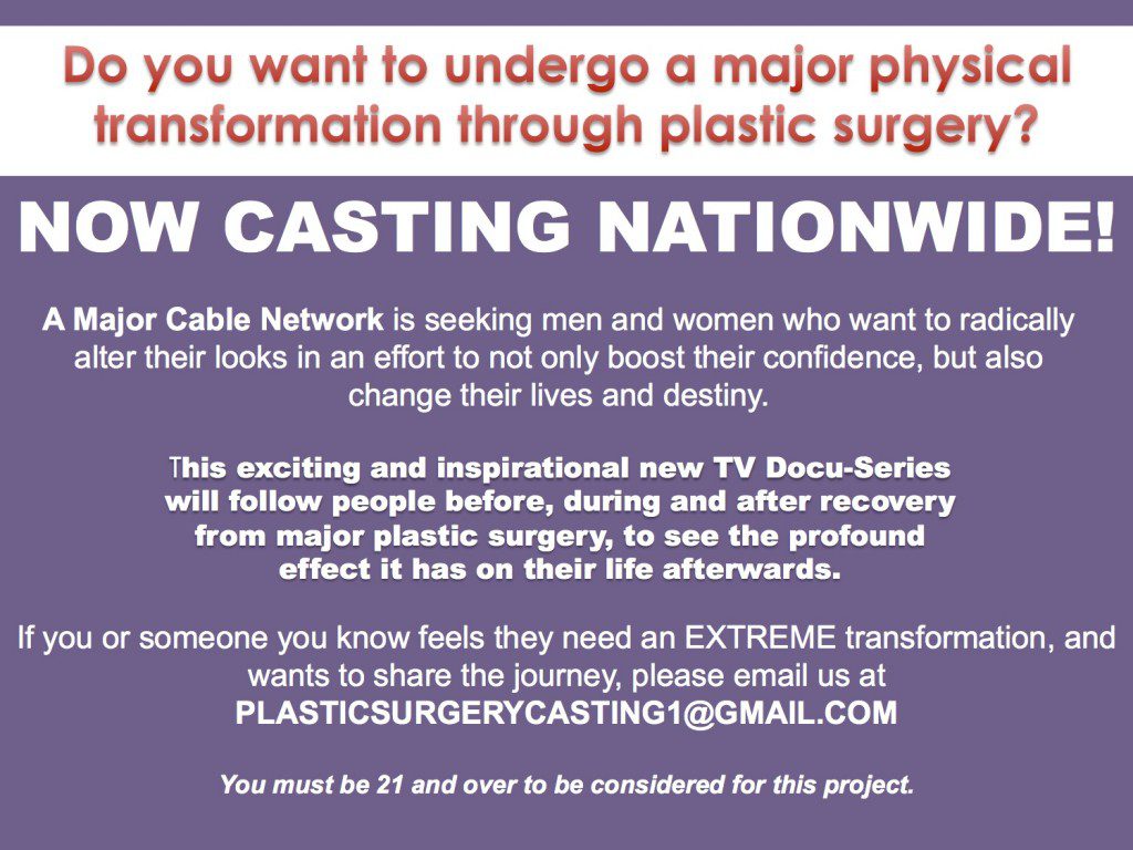casting call for new plastic surgery show