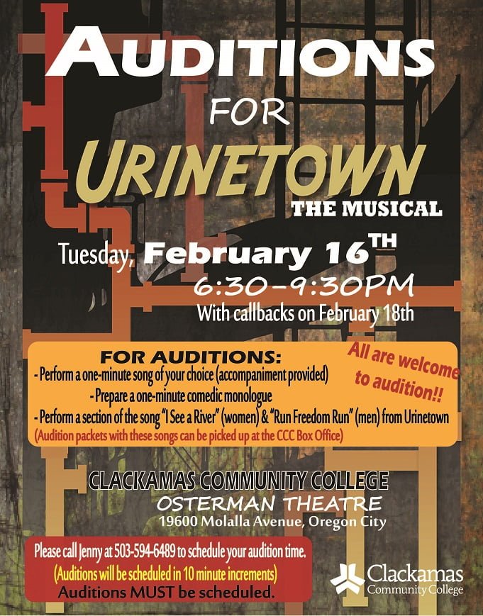 Musical, "Urinetown" in Portland audition flyer