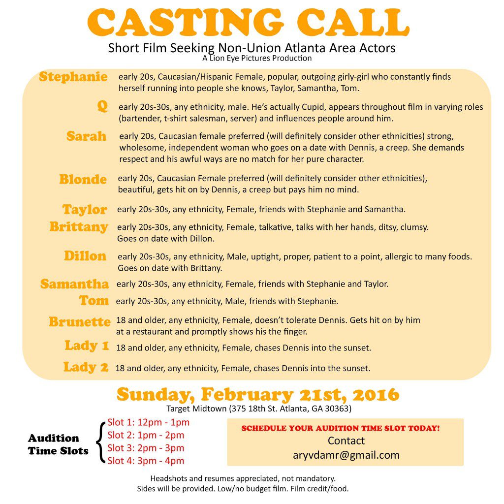 audition flyer for short film in Atlanta