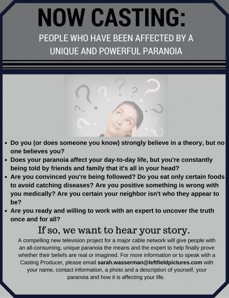 Paranoia TV series casting call nationwide