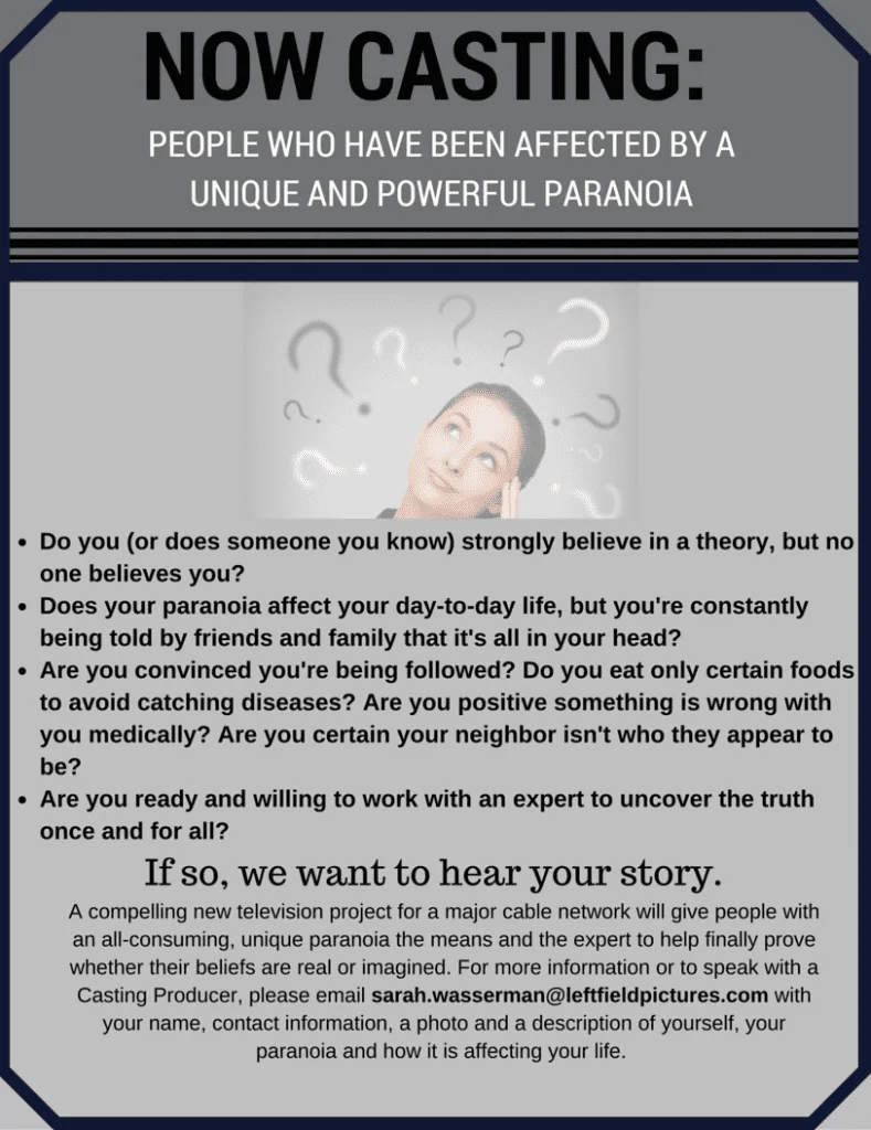 Paranoia TV series casting call nationwide