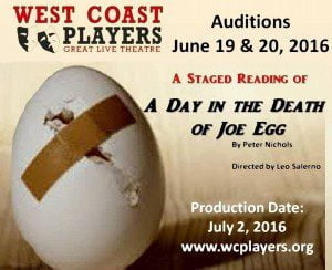 Theater Auditions in Clearwater Florida for Staged Reading of “A Day in the Death of Joe egg”