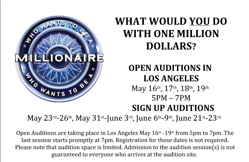 Who Wants To Be a Millionaire Open Casting Call