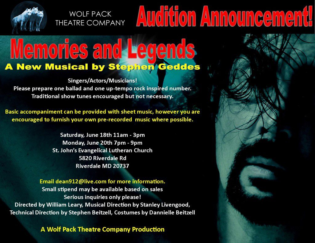 "Memories and Legends" audition notice in MD