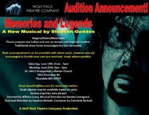 Singers, Actors and Musicians for Musical “Memories & Legends” in Maryland