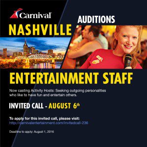 Carnival Cruises Hosting Auditions in Nashville, TN