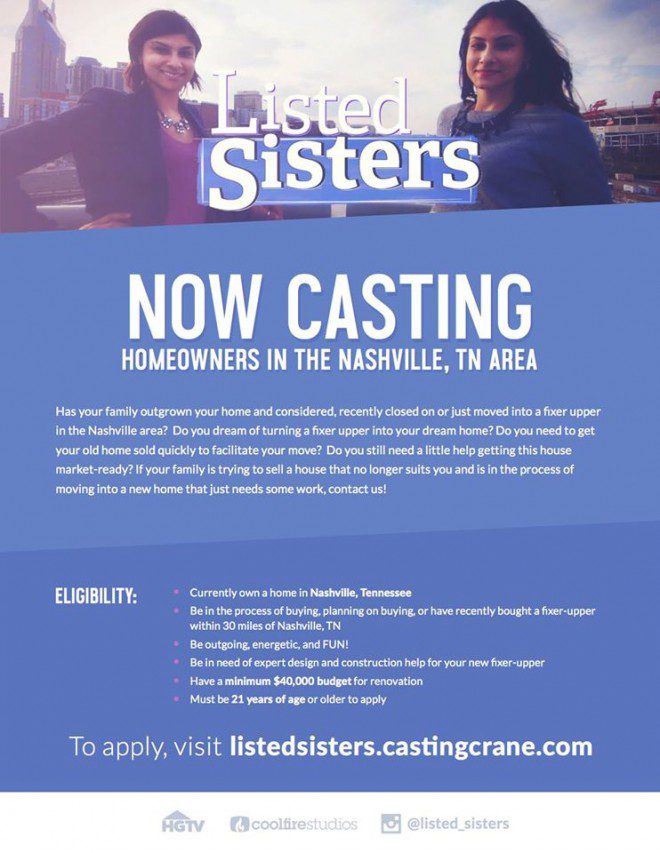 Casting Call in Nashville for HGTV’s “Listed Sisters” Auditions Free