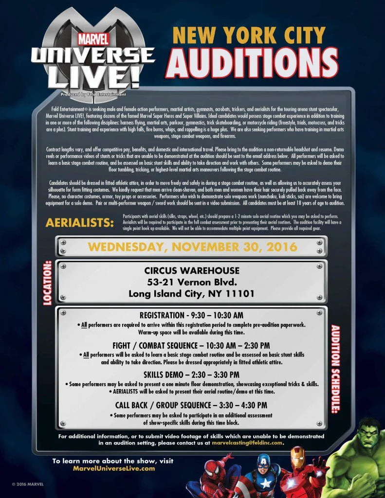 Marvel Universe NYC auditions