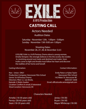 Auditions for Student Film “Exile” in Vancouver BC