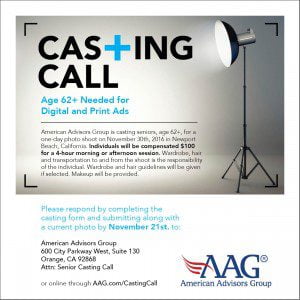 Read more about the article Casting Call for Seniors / Baby Boomers in Los Angeles / Orange County for Print Ad