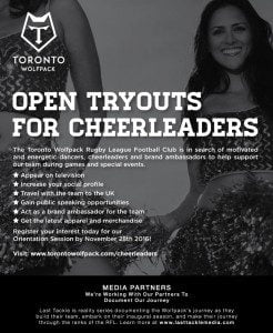 Read more about the article Open Cheerleader Tryouts / Auditions in Toronto for The Toronto Wolfpack Rugby Team