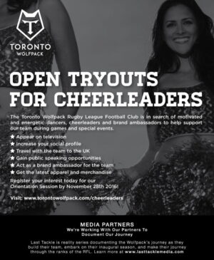Open Cheerleader Tryouts / Auditions in Toronto for The Toronto Wolfpack Rugby Team