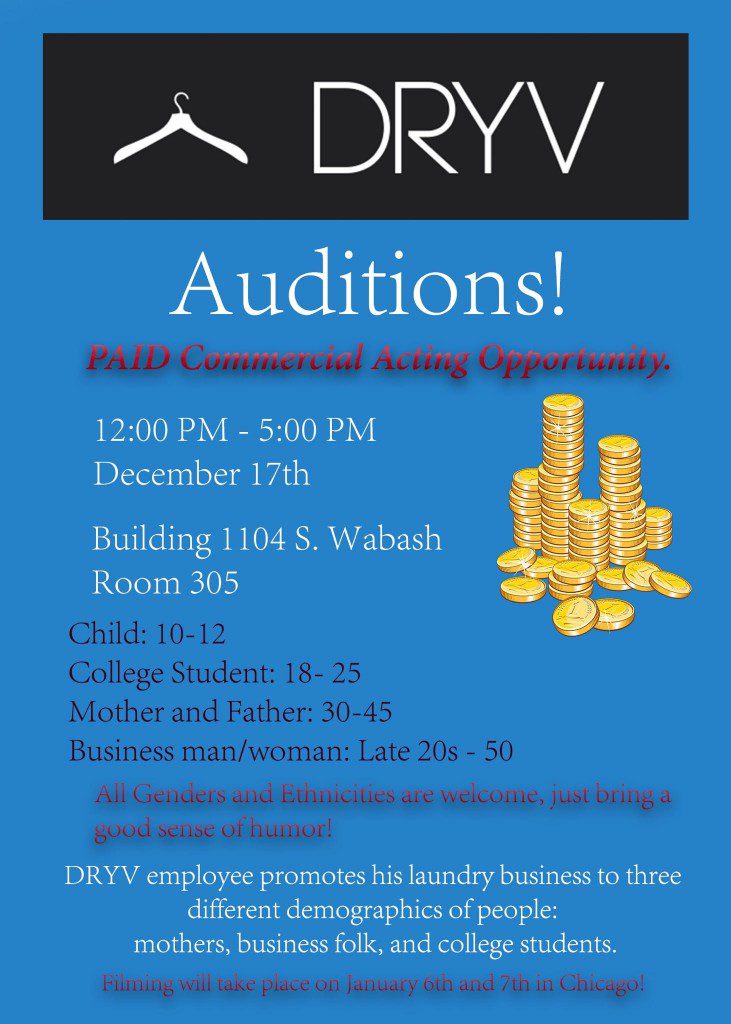 Dryv TV commercial cast call