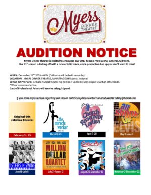 Auditions in Indiana for Paid Roles in Multiple Dinner Theater Shows