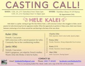 Casting a Student Film Project in Honolulu, Hawaii, Lead and Supporting Roles in “Hele Kalei”