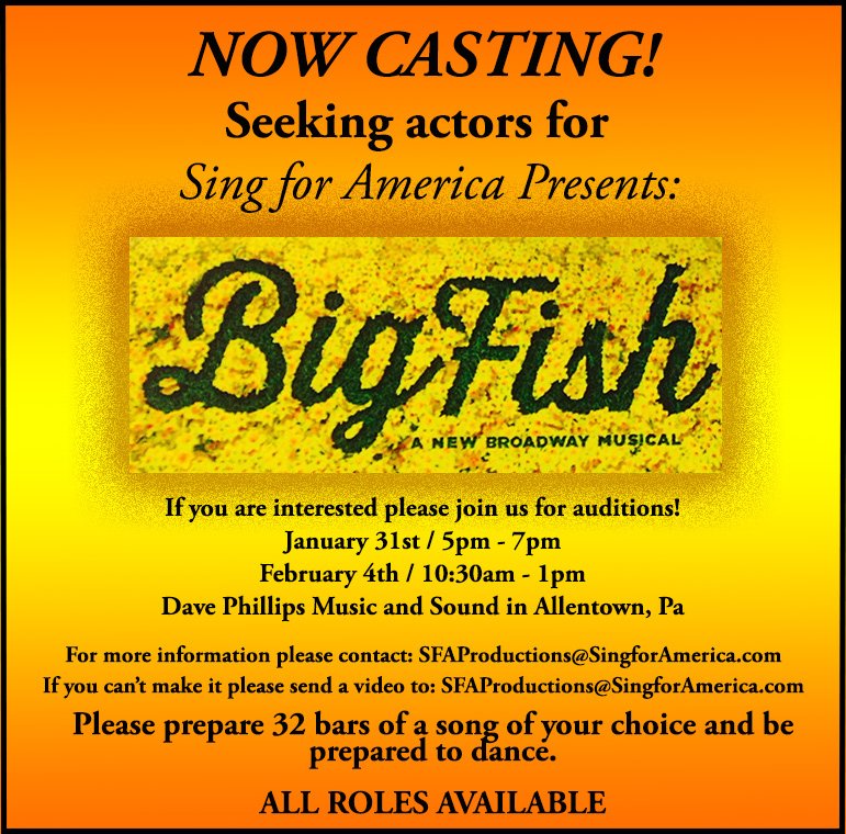 Big Fish Musical Theater Auditions in Allentown PA