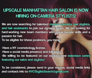 Salon / Stylist Reality Show Casting Hair Stylists and Assistants in NYC