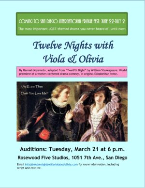 Auditions in San Diego for LGBT-themed Retelling of Shakespeare’s “Twelfth Night”