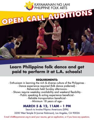 Folk Dance Auditions for Philippine Folk Arts Shows in Los Angeles
