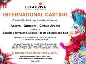 Worldwide Open Online Auditions for Actors, Dancers & Circus Artists to Perform in The Caribbean