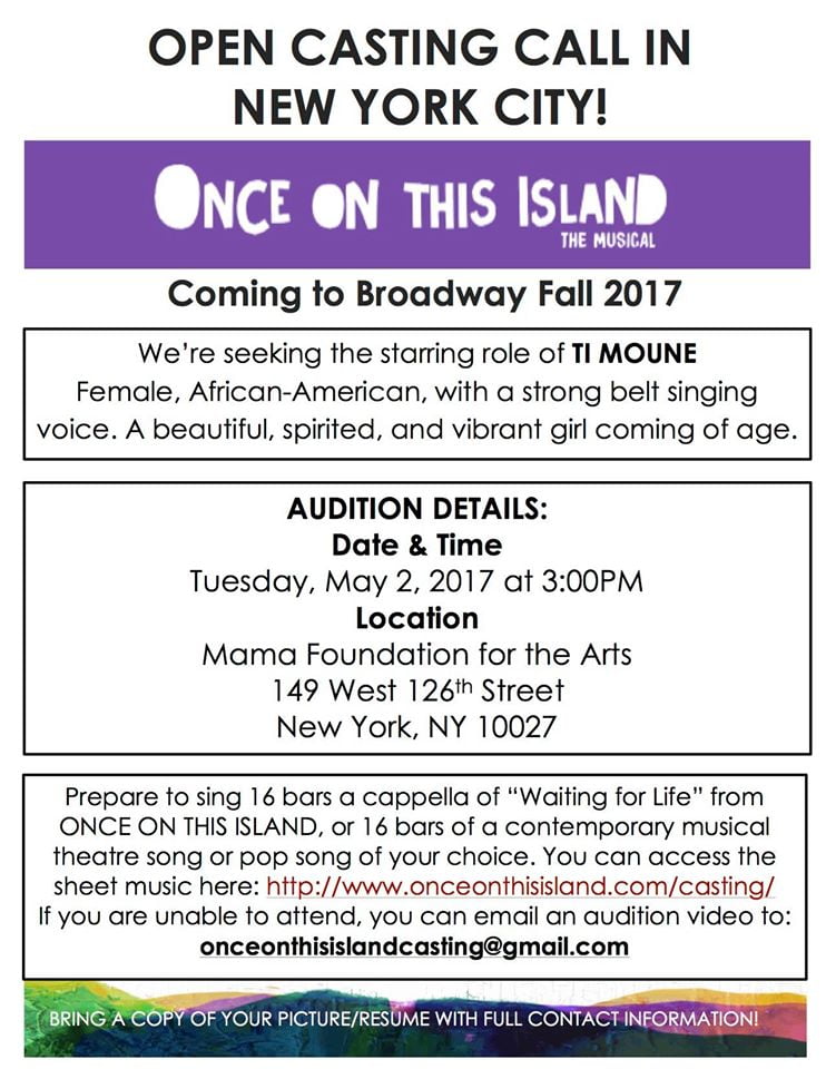 singer and Broadway auditions coming to NYC and ATL