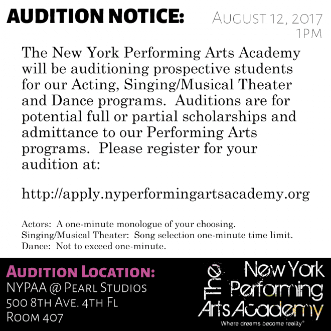 Open Auditions in NY for The New York Performing Arts