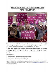 Read more about the article Casting Female Trump Supporters Nationwide for Docu-Series