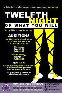 Read more about the article Middletown, CT Teen Theater Auditions for Shakespeare’s “Tweflth Night, Or What You Will”