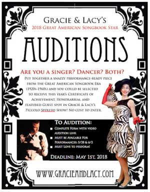 Auditions in Charleston SC for Singers & Dancers to be the Great American Songbook Star