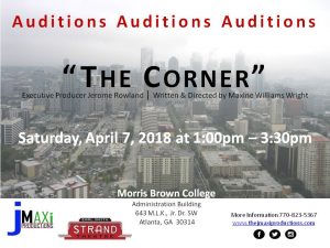 Auditions in Marietta GA for Play “The Corner”