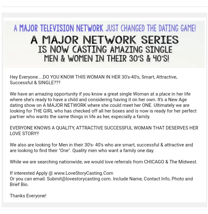 Dating reality show casting