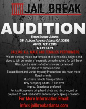 Open Auditions for Actors, New Atlanta Interactive Experience