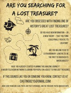 Read more about the article Major TV Network Show Casting Treasure Hunters Nationwide