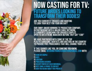 Read more about the article Casting Engaged Couples in Dallas, Atlanta and Chicago Who Want an Extreme Makeover (plastic surgery, dentists, etc.) Before the Big Day