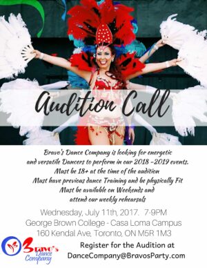 Dancer Auditions in Toronto for Bravo Dance Company