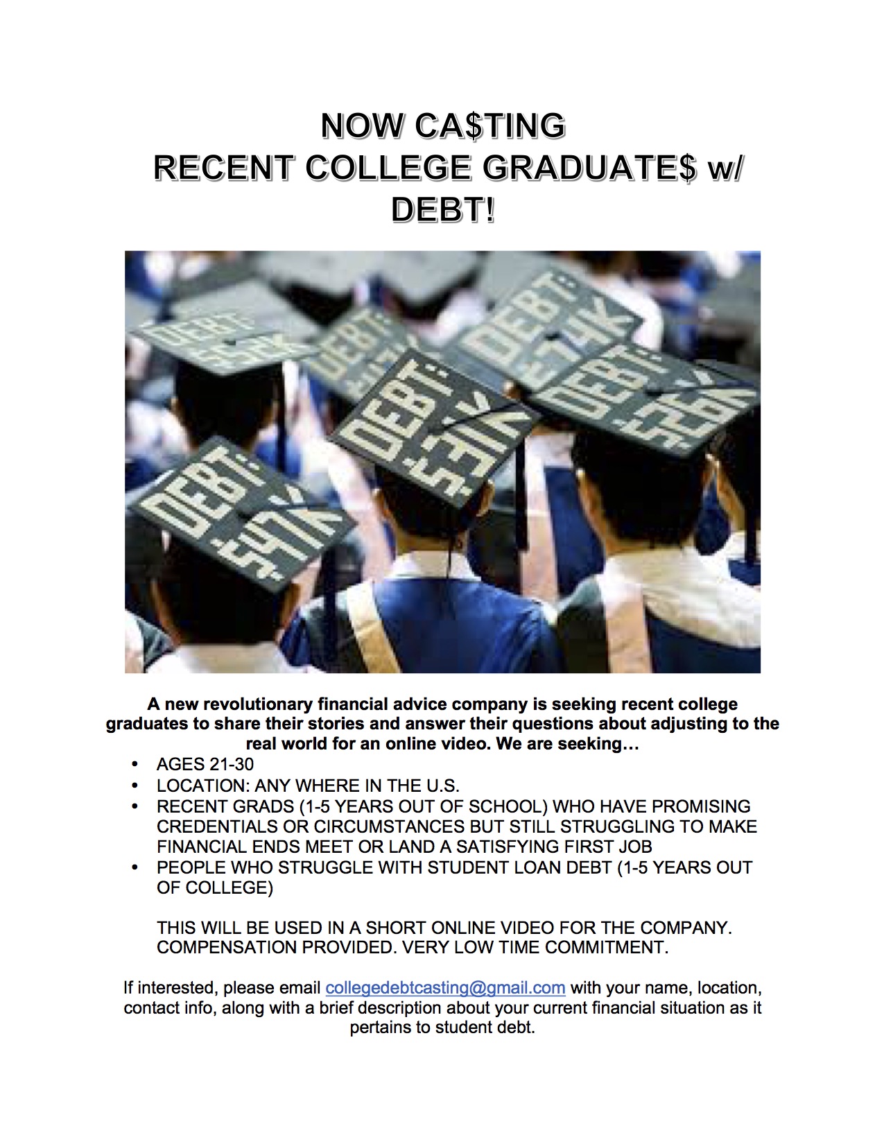 Read more about the article Nationwide Casting Call for College Grads With Student Debt Issues