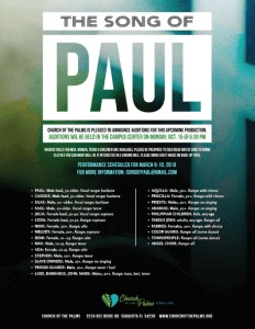 Read more about the article Theater Auditions in Sarasota Florida for “The Song of Paul”