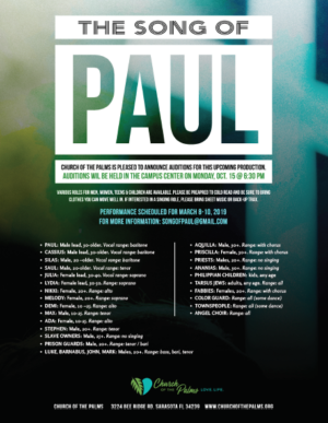 Theater Auditions in Sarasota Florida for “The Song of Paul”