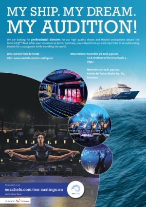 Auditions in Barcelona Spain for Cruise Ship Dancers for Mein Schiff Fleet