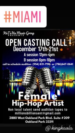Auditions for Hip Hop Artists and Rappers in Miami