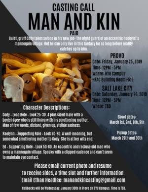Salt Lake City, Utah Auditions for Movie Speaking Roles in “Man and Kin”