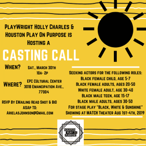 Read more about the article Houston Theater Auditions for “Black, White & Sunshine”