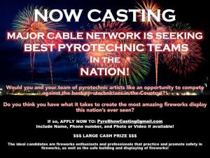 Major Cable Network Casting Call for Pyrotechnic Competition Show