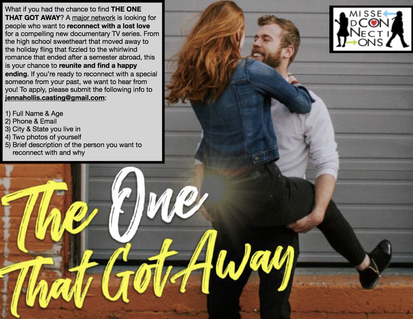 Read more about the article Nationwide Call for Dating TV Show “The One That Got Away”