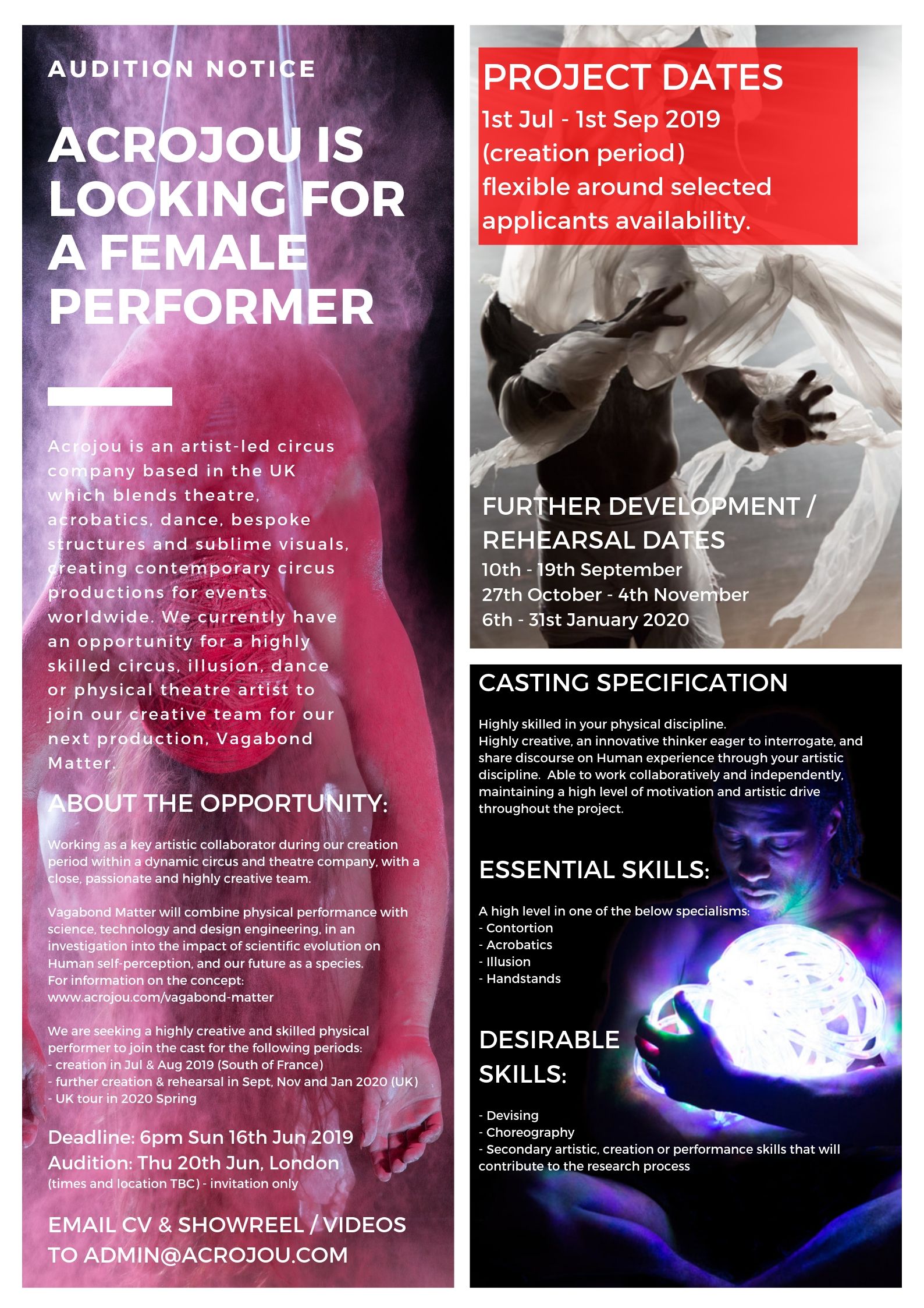 Read more about the article Auditions in London for Female Physical Performer & Acrobat